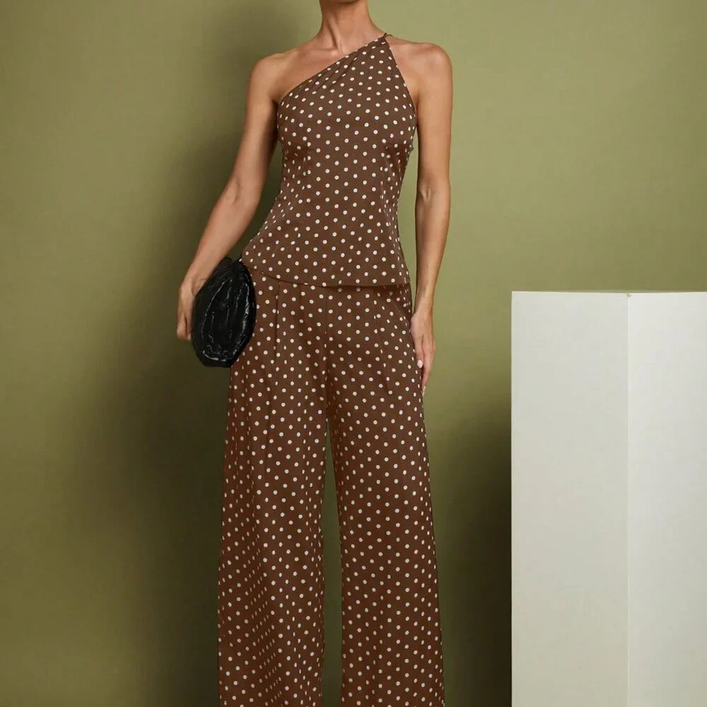 Casual Women's Polka Dot Print top and pants Two Pieces Set - Picture 1 of 7